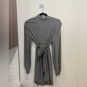 Topshop Gray Turtleneck Sweater with Tie Waist